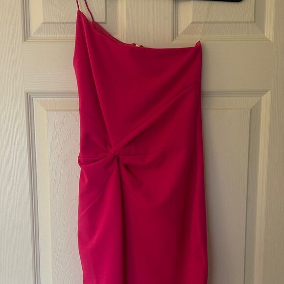 One Shoulder Midi Dress in Neon Pink - Picture 2 of 2